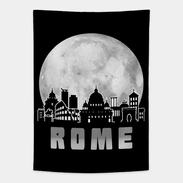 Rome Italy Skyline Full Moon Tapestry by travel2xplanet