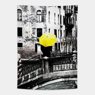 Yellow Umbrella in Venice Tapestry