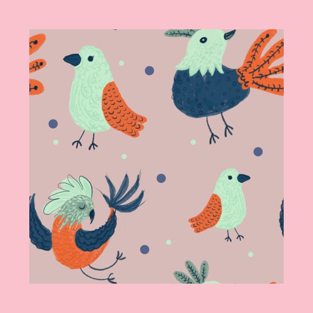 Dancing Mythical Birds with dots by AshleyWilksArt