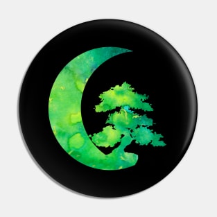 Green Crescent Moon and Bonsai Tree Pin
