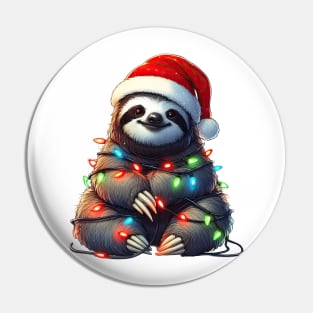 Sloth Wrapped In Christmas Lights Pin