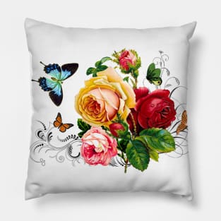 Romantic Roses and Butterflies with Scrolls Pillow