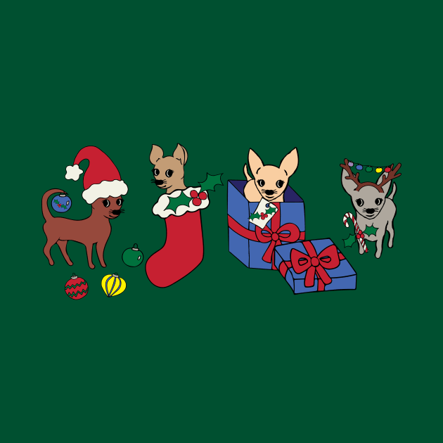 Green Christmas Chihuahuas - Smooth coat chihuahuas - Christmas Chihuahua Tee by bettyretro