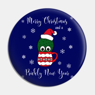 Merry Christmas And A Prickly New Year - Cactus With A Santa Hat In A Christmas Mug Pin