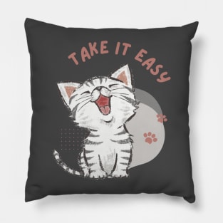 Purrfect Serenity: Take It Easy Smiling Cat Pillow