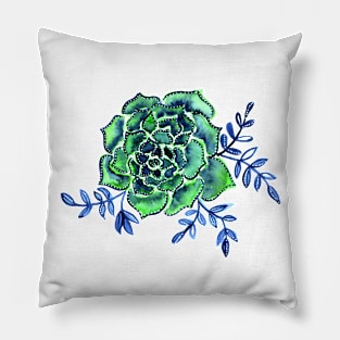 Watercolor houseleek - green and blue Pillow