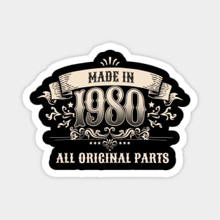 Retro Vintage Birthday Made In 1980 All Original Parts Magnet