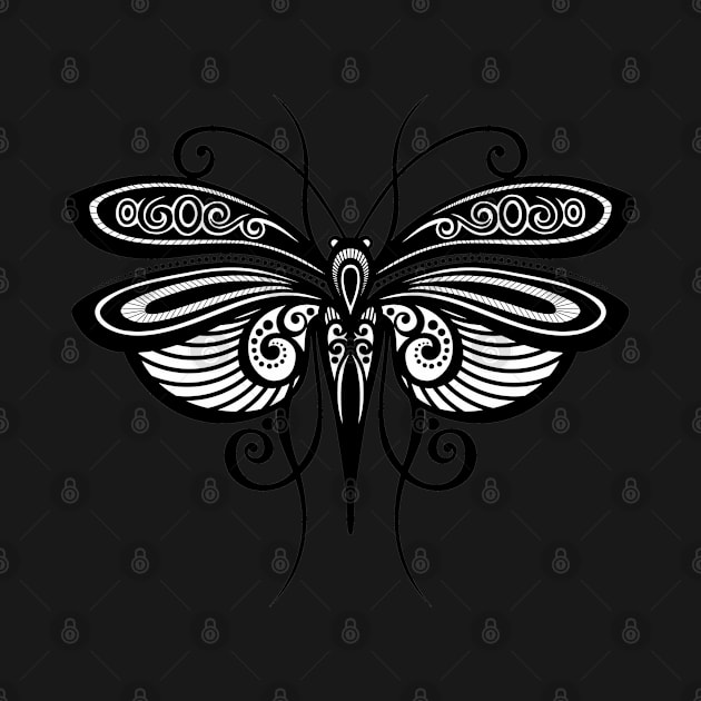 Black and White Illustration of Exotic Grasshopper by lissantee