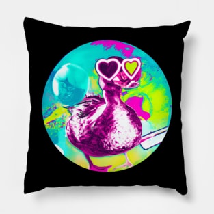 Retro vaporwave duck is hear for your heart Pillow