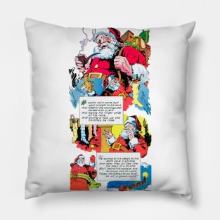 Retro Santa Claus handing out toys down the chimneys at Merry Christmas Vintage Comic Book Pillow