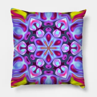 Psychedelic Hippie Flower Blue Pink and Yellow Pillow