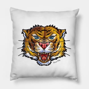 Powerful tiger - Neo traditional Tattoo Style Pillow