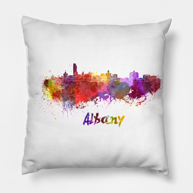 Albany skyline in watercolor Pillow by PaulrommerArt