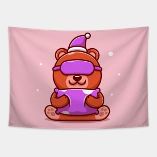 Cute Bear Sleeping With Pillow Cartoon Tapestry