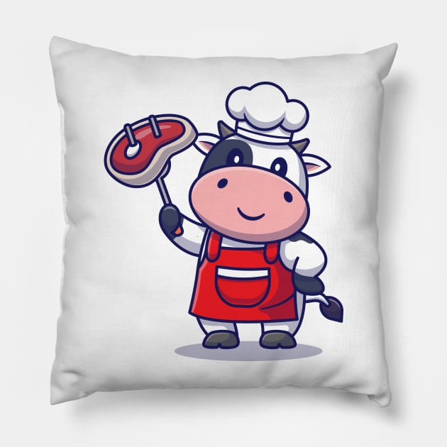 Cute Chef Cow Grill Meat Pillow by Catalyst Labs