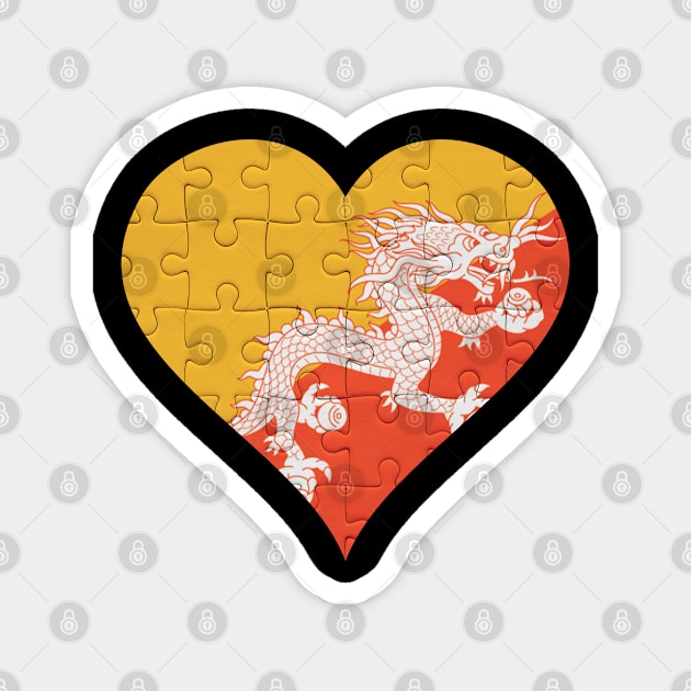 Bhutanese Jigsaw Puzzle Heart Design - Gift for Bhutanese With Bhutan Roots Magnet by Country Flags