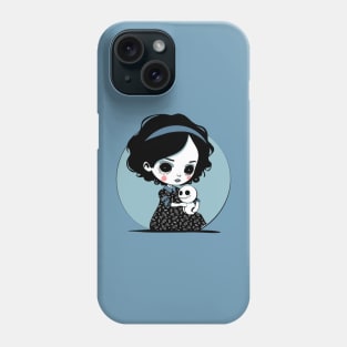 Cure cartoon girl holding a skeleton doll under a crescent moon Phone Case