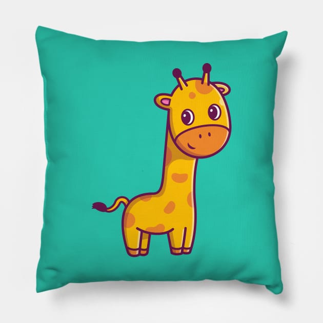 Cute Giraffe Standing Cartoon Pillow by Catalyst Labs