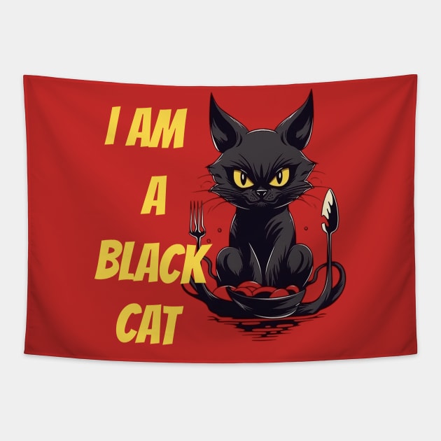 retro black cat retro fireworks vintage halloween Tapestry by BukovskyART