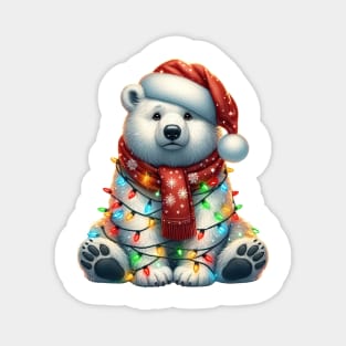 Polar Bear Wrapped In Christmas Lights Magnet