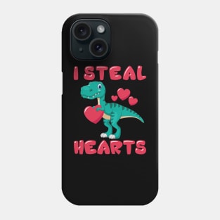 Kids Valentines Day I Steal Hearts Trex Lovers Phone Case