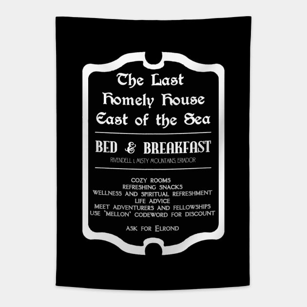 The Last Homely House East of the Sea Bed & Breakfast (Black and White, Dark Background)) Tapestry by caseofstyle