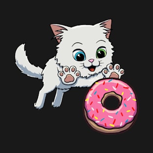 Turkish Angora Cat excited to eat a donut T-Shirt