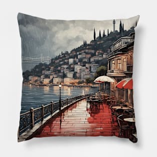 The Bosphorus Turkey Vintage Retro Travel Tourism Pillow