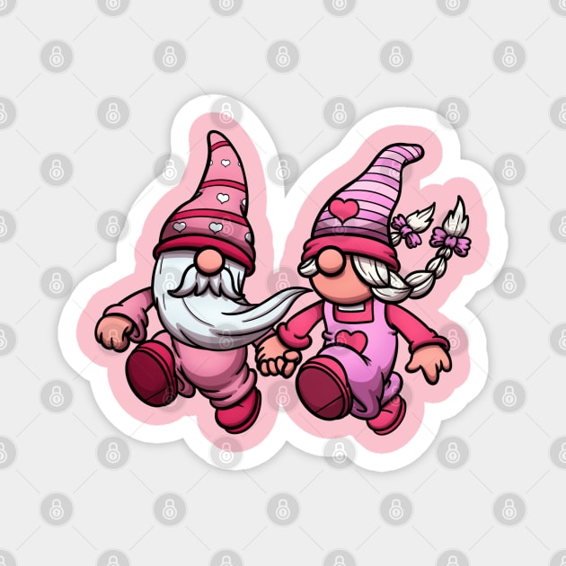 Hopping Gnome Couple In Love Magnet by TheMaskedTooner