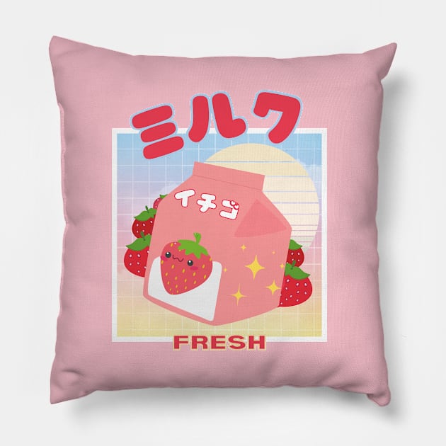 Vaporwave Kawaii Strawberry Milk Shake Pillow by Sugoi Otaku Gifts