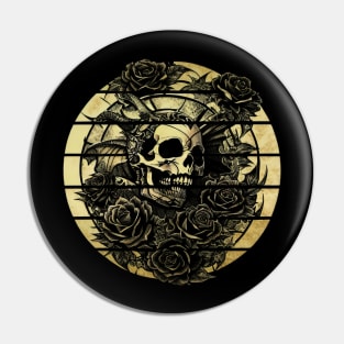 Black Roses and Skull - Vintage Tattoo Drawing Pin