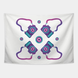 Purple cameras and lens print Tapestry