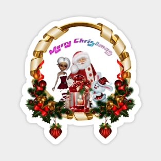 Santa Claus and cute elf wish you a merry christmas Magnet