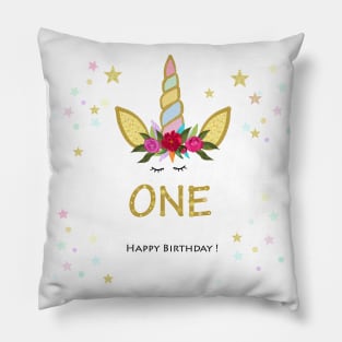 First birthday. One. Unicorn Birthday invitation. Party invitation greeting card Pillow