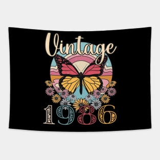 Floral Butterfly Retro Vintage 1986 37th Birthday Tapestry