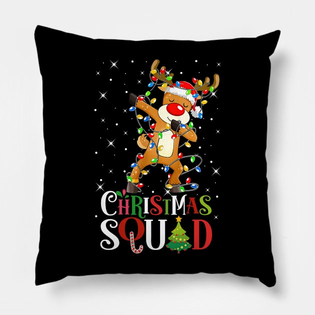 Christmas Squad Funny Xmas Dabbing Reindeer Christmas Lights Pillow by springins