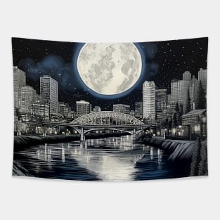 Full Sturgeon Moon Over the City of Roses (Portland Oregon) Tapestry