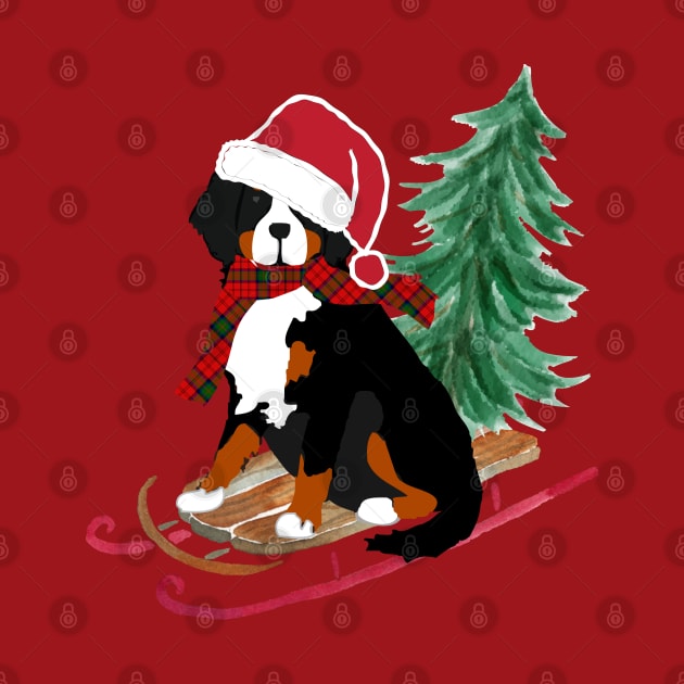 Bernese Mt Dog Bringing Home Xmas Tree by EMR_Designs