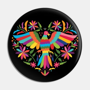 Mexican Otomí Heart Design (Black Background) Pin