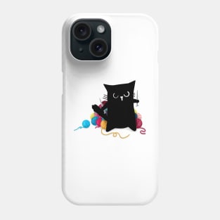 Black Cat Defending Yarn Stash Phone Case