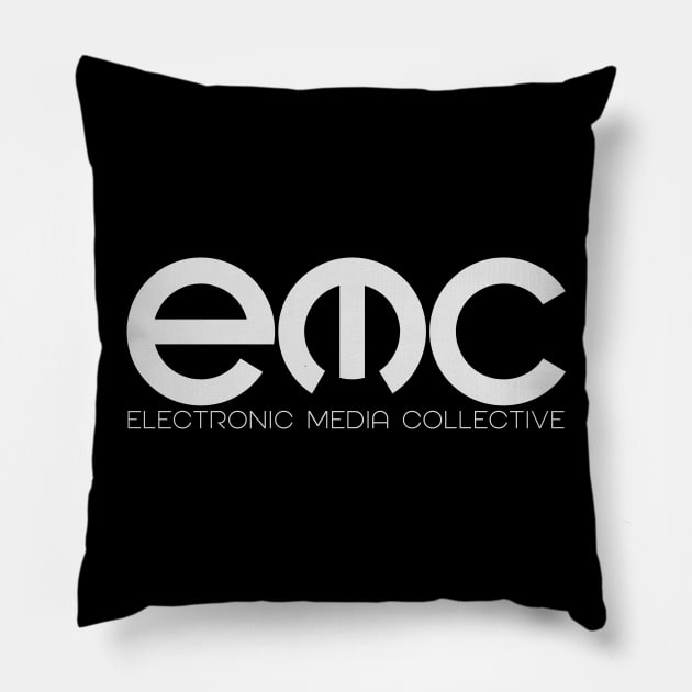 Electronic Media Collective Logo in Light Grey Pillow by Strangers With T-Shirts