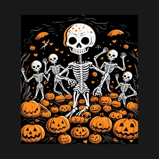 Skeleton Shuffle: A Playful Halloween Delight for Art Enthusiasts T-Shirt