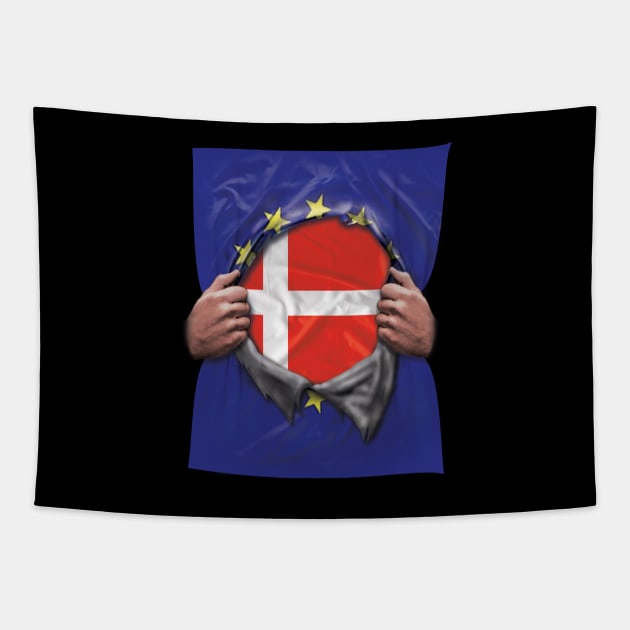 Denmark Flag European Union Flag Ripped Open - Gift for Danish From Denmark Tapestry by Country Flags