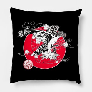 Japanese falcon and cherry blossoms Pillow