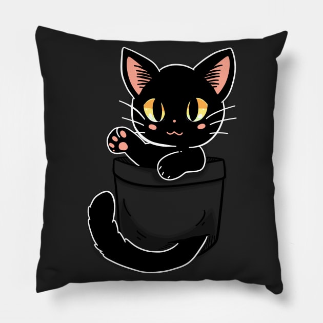 Pocket Cute Black Cat Pillow by TechraPockets