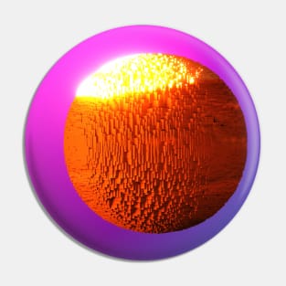 Techno planet illuminated sun in neon space abstract. Pin