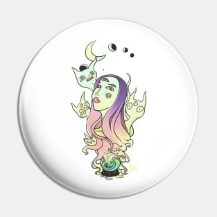 Witch WIth Cats And Moon Phases Pin