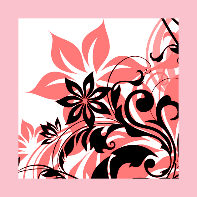 Salmon Black Floral Art by Tshirtstory