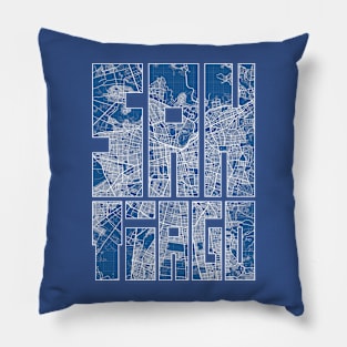 Santiago, Chile City Map Typography - Blueprint Pillow