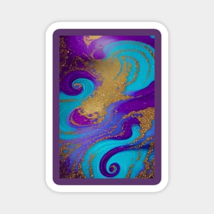 Purple, Turquoise & Gold Liquid Glitter Magnet